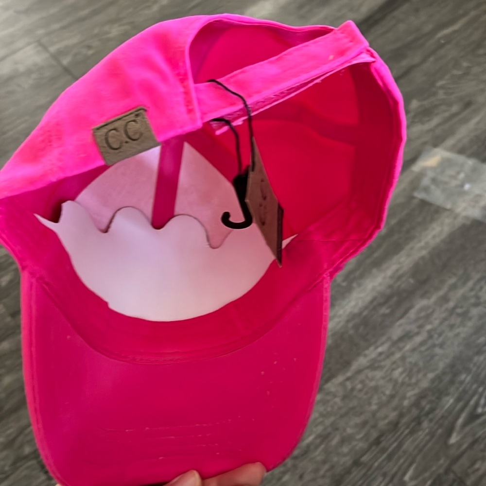 C.C Pink Cotton Baseball Cap Summer Hat Sun Protection NEW Bad Hair Day - Picture 3 of 5